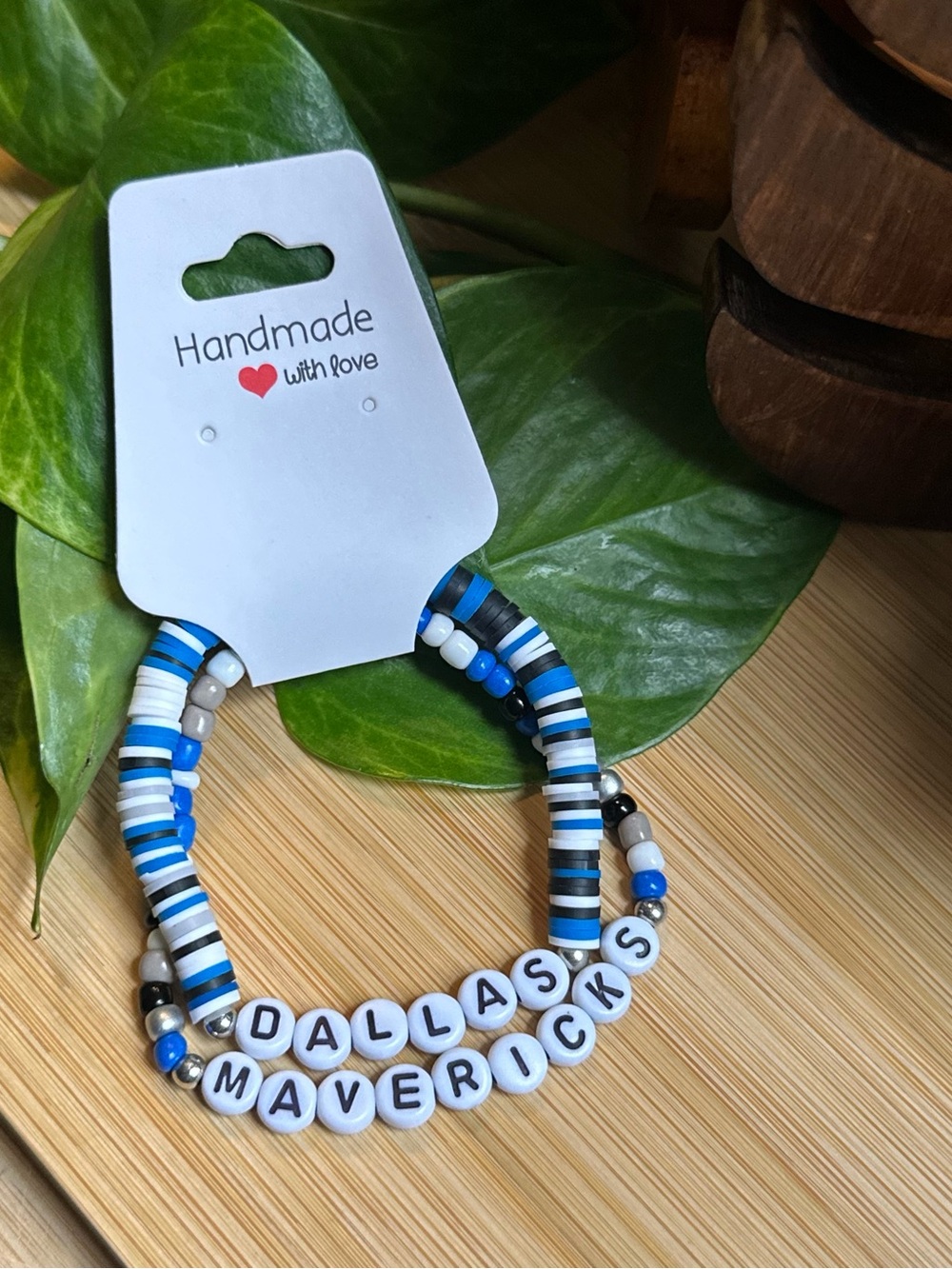 🏀 2-Piece Dallas Mavericks Stretchy Bracelet Set | Handmade | Beaded